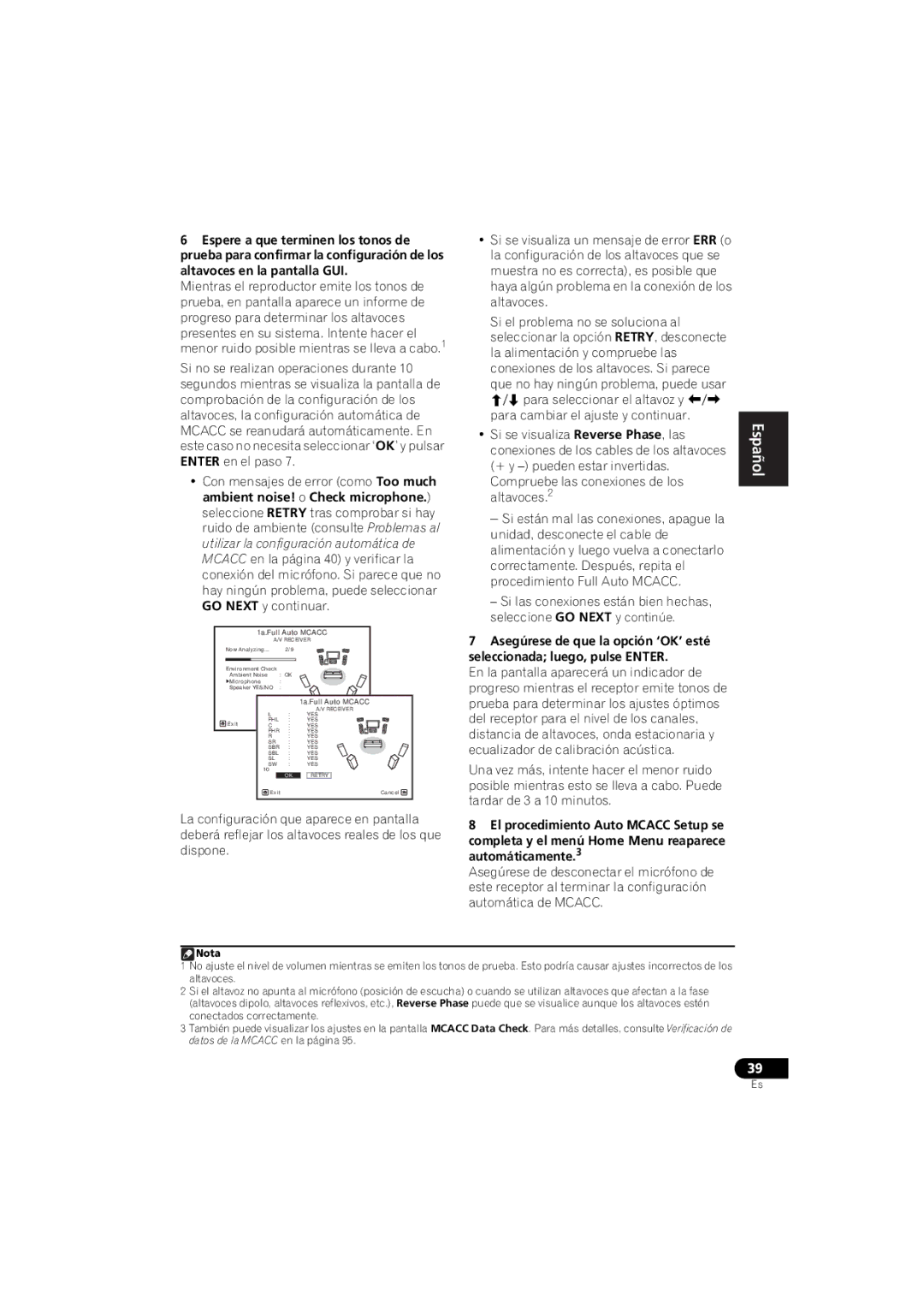 Pioneer 1020 manual La alimentación y compruebe las, Si se visualiza Reverse Phase, las 