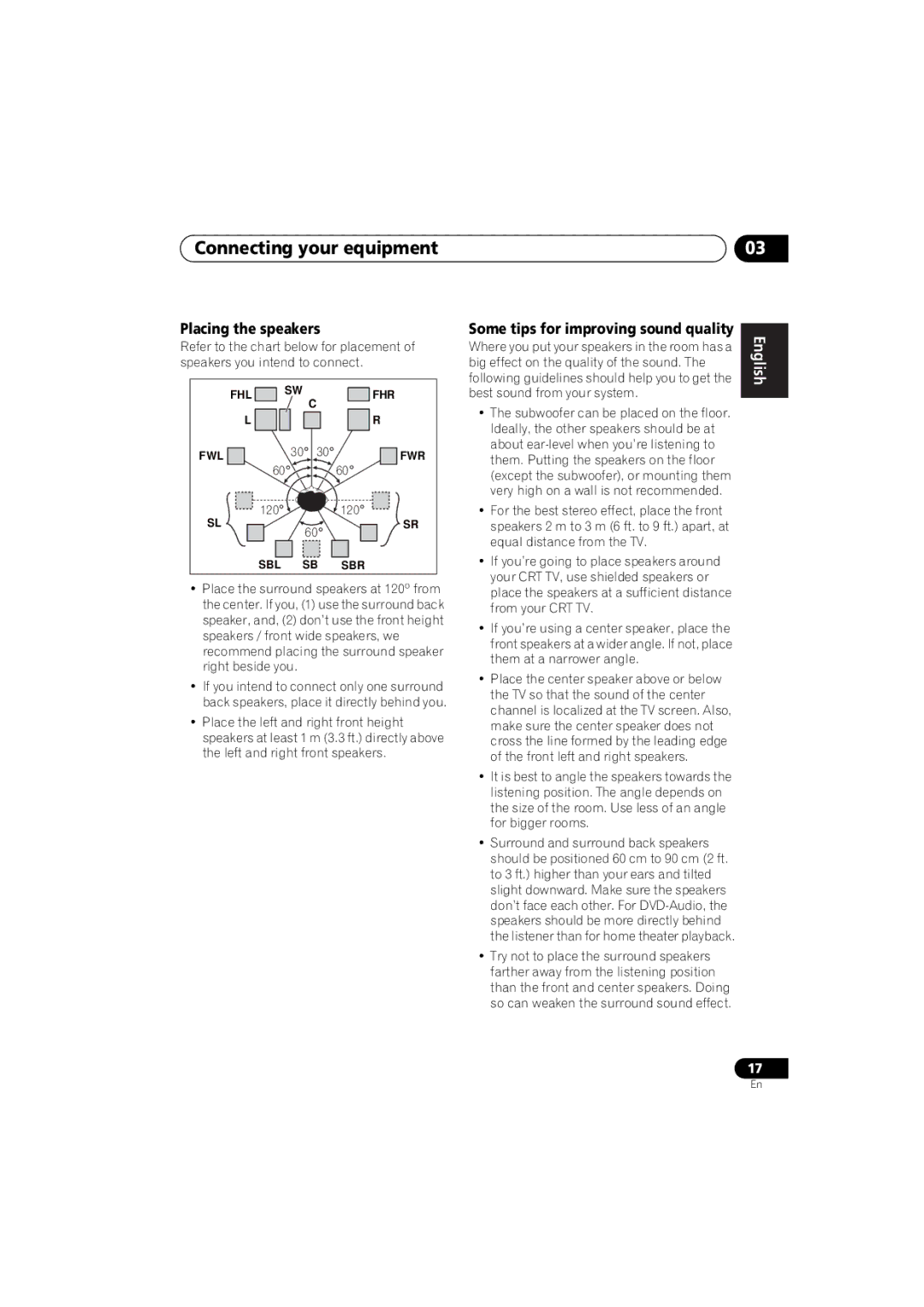 Pioneer 1020 manual Placing the speakers, Some tips for improving sound quality 