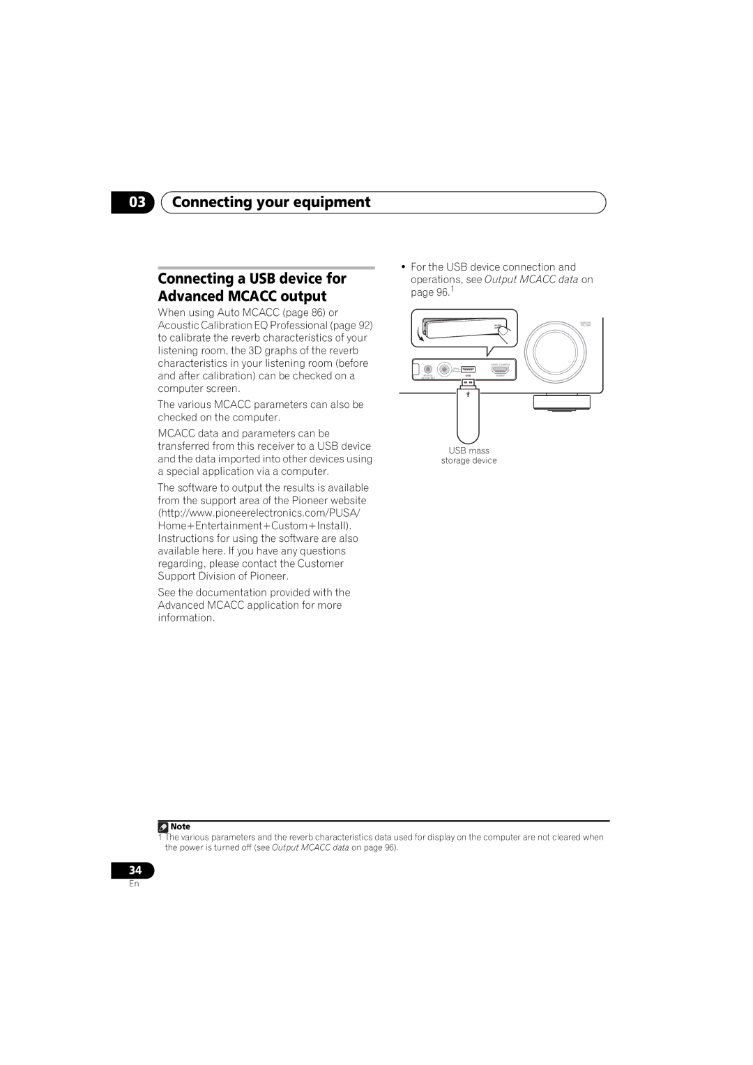 Pioneer 1020 manual Connecting a USB device for Advanced Mcacc output, Operations, see Output Mcacc data on 