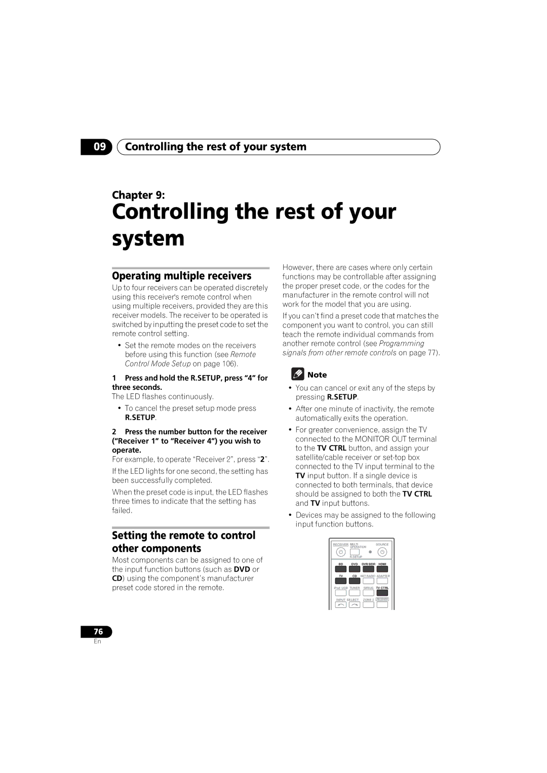 Pioneer 1020 manual Controlling the rest of your system Chapter, Operating multiple receivers 