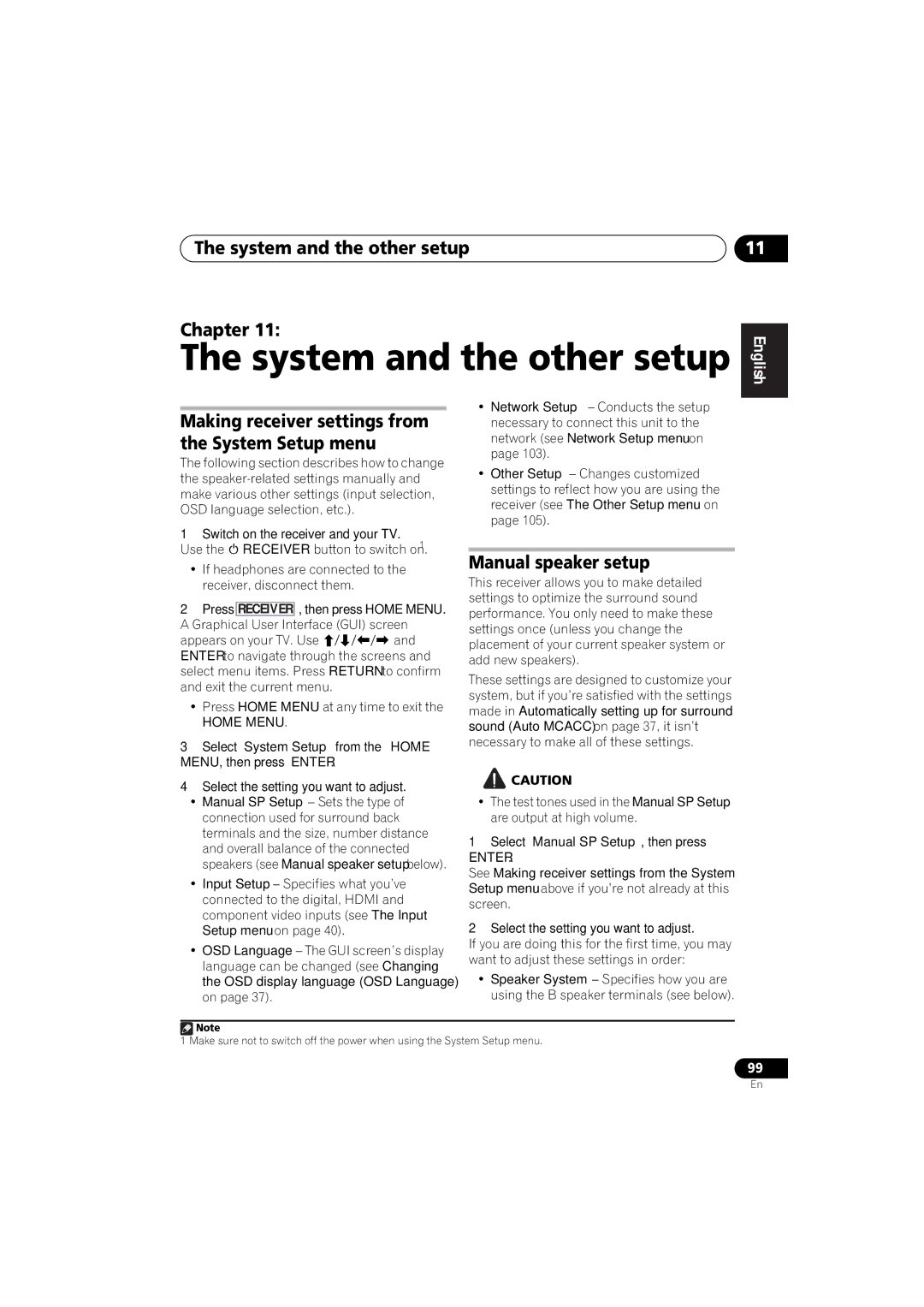 Pioneer 1020 manual System and the other setup Chapter, Manual speaker setup, Select ‘Manual SP Setup’, then press 