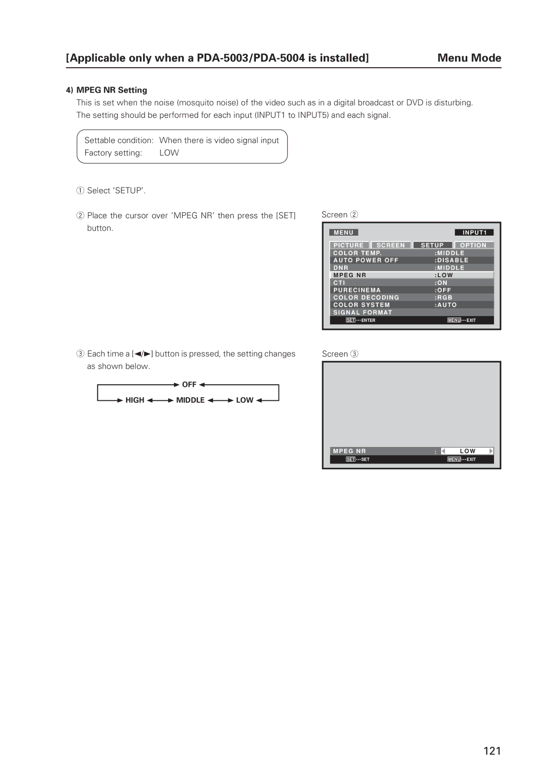 Pioneer 12 technical manual Mpeg NR Setting 