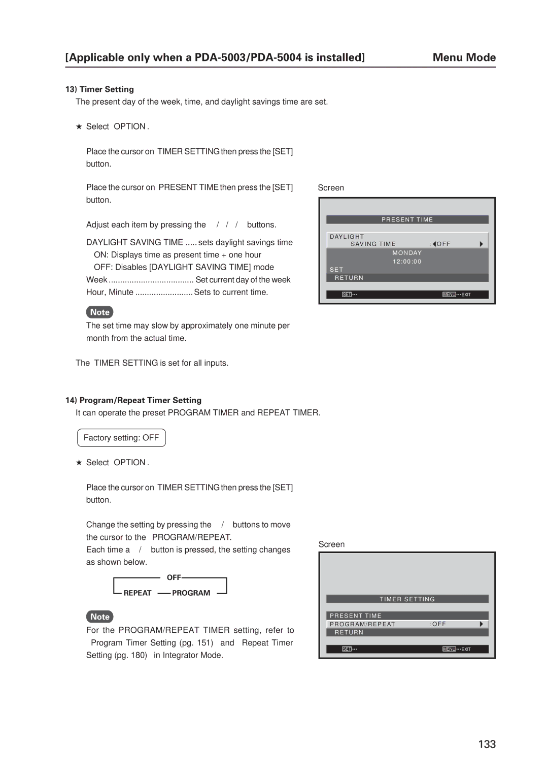 Pioneer 12 technical manual Adjust each item by pressing the 5/ ∞/ 2/ 3 buttons, OFF Disables Daylight Saving Time mode 