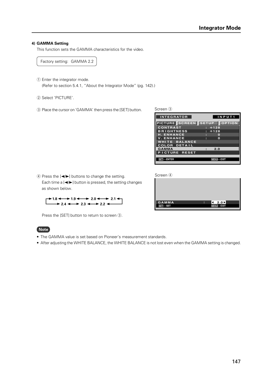 Pioneer 12 technical manual Gamma Setting, 31.8 