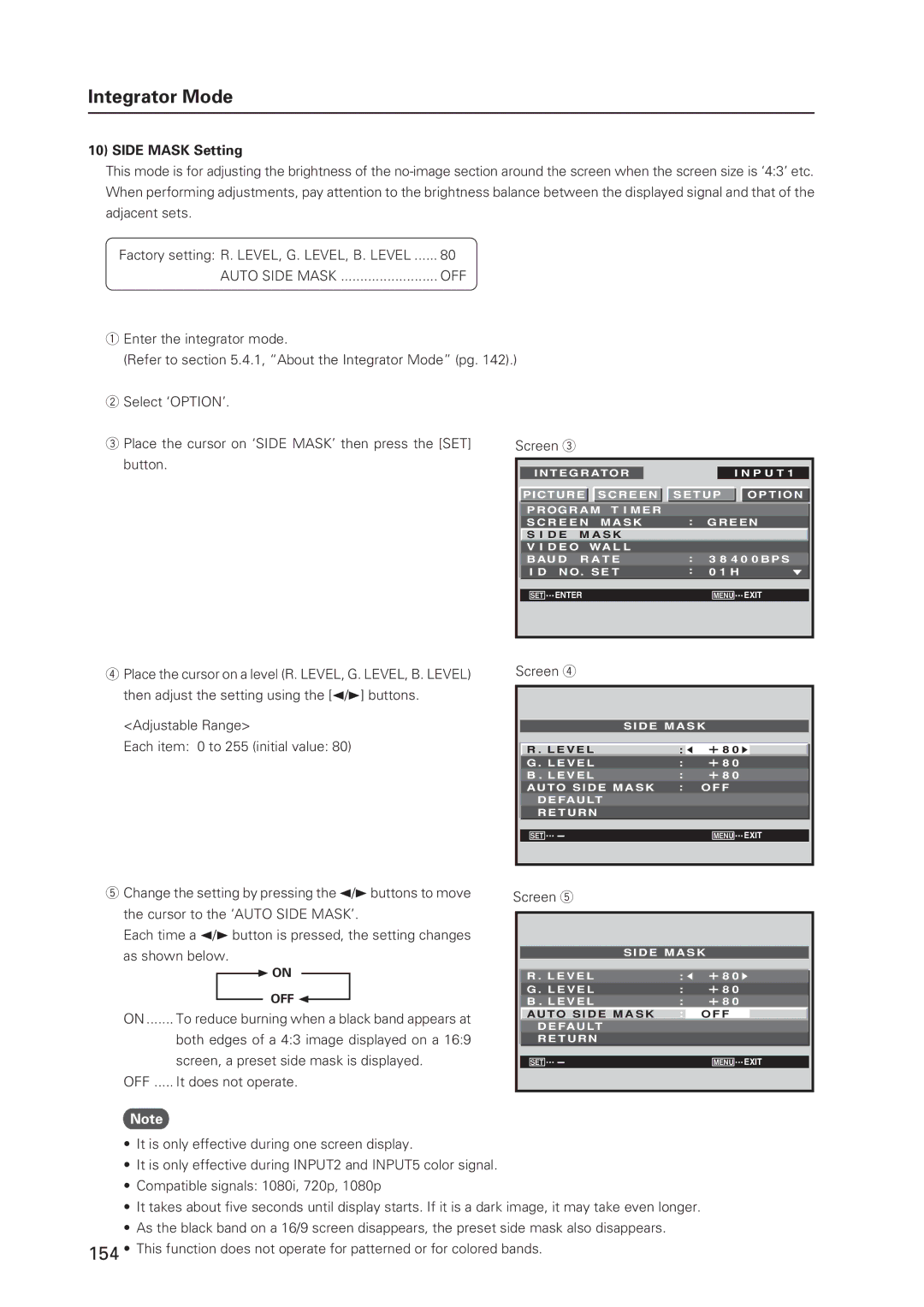 Pioneer 12 technical manual Side Mask Setting, Auto Side Mask OFF 