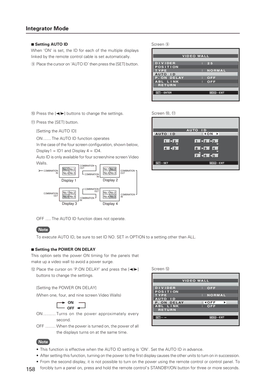 Pioneer 12 Setting the Power on Delay, Turns on the power approximately every, Second, Displays turns on at the same time 