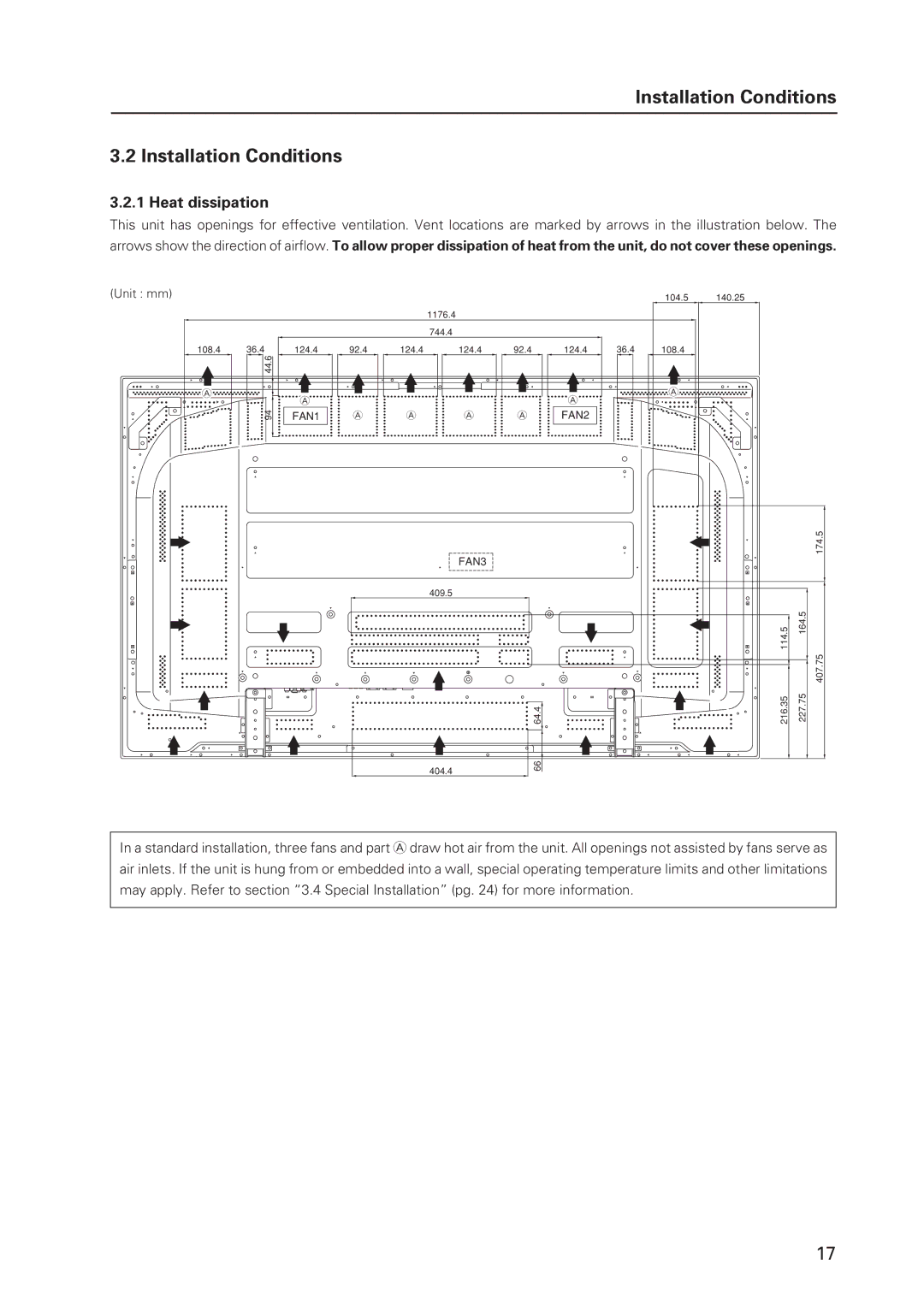 Pioneer 12 technical manual Installation Conditions, Heat dissipation 