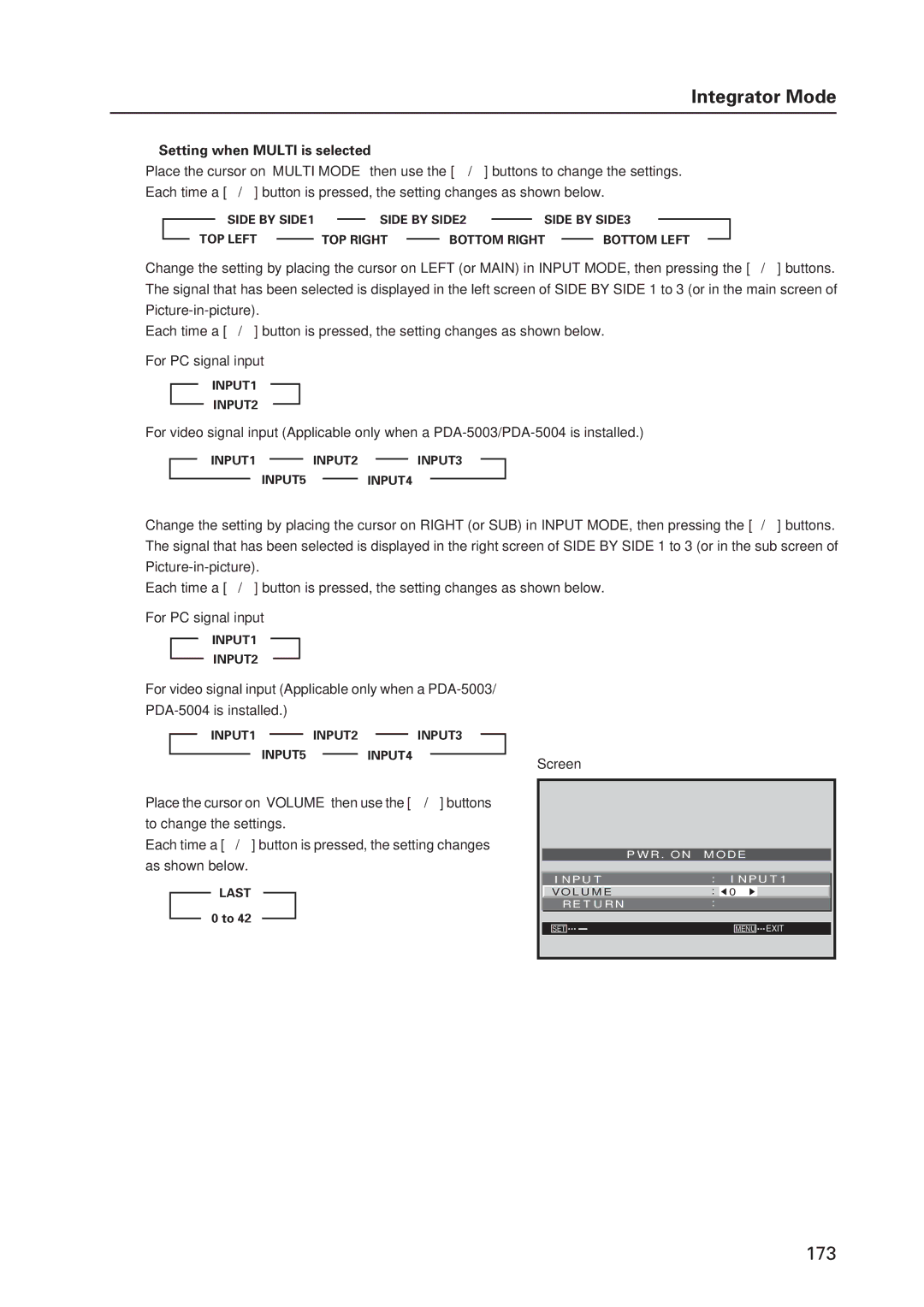 Pioneer 12 Setting when Multi is selected, INPUT1 INPUT2, INPUT1 2 3INPUT2 2 3INPUT3 INPUT5 2 3INPUT4, Last 2 3 0 to 42 