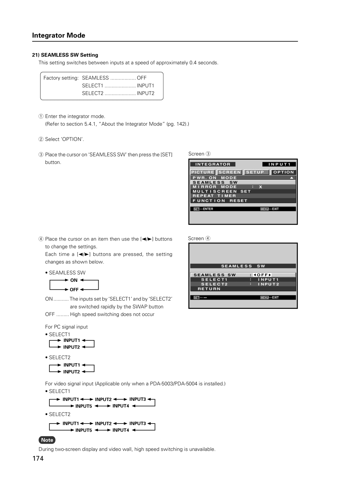 Pioneer 12 technical manual Seamless SW Setting, SELECT1, SELECT2 