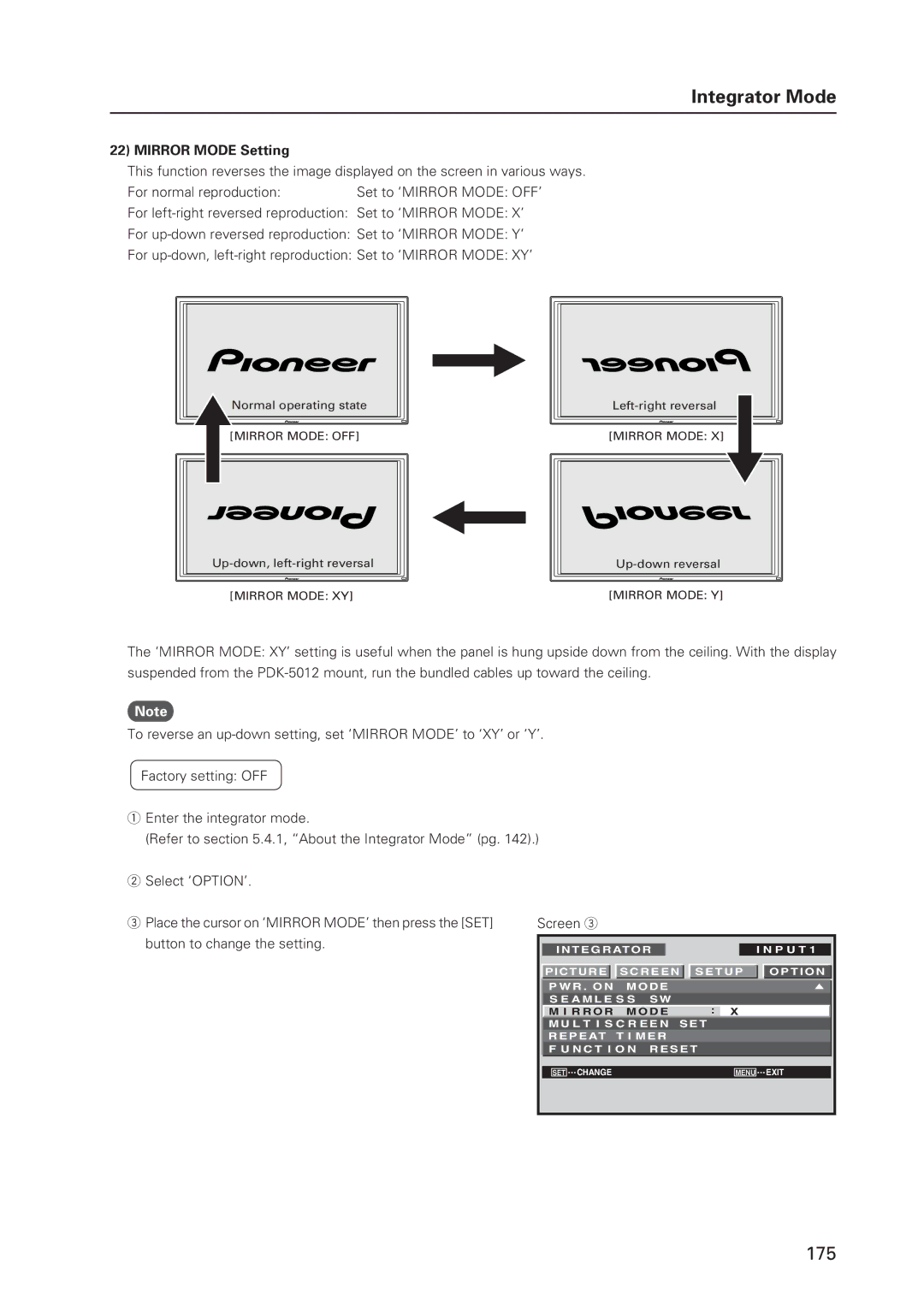 Pioneer 12 technical manual Mirror Mode Setting 