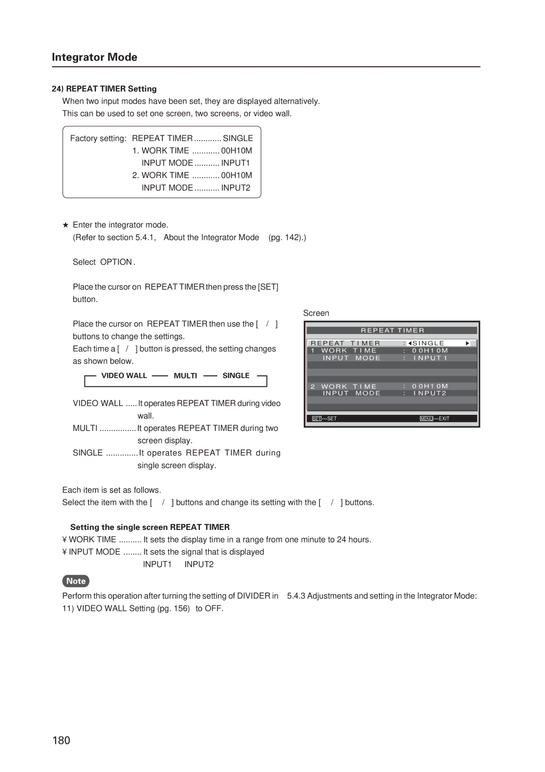 Pioneer 12 technical manual Repeat Timer Setting, Setting the single screen Repeat Timer 