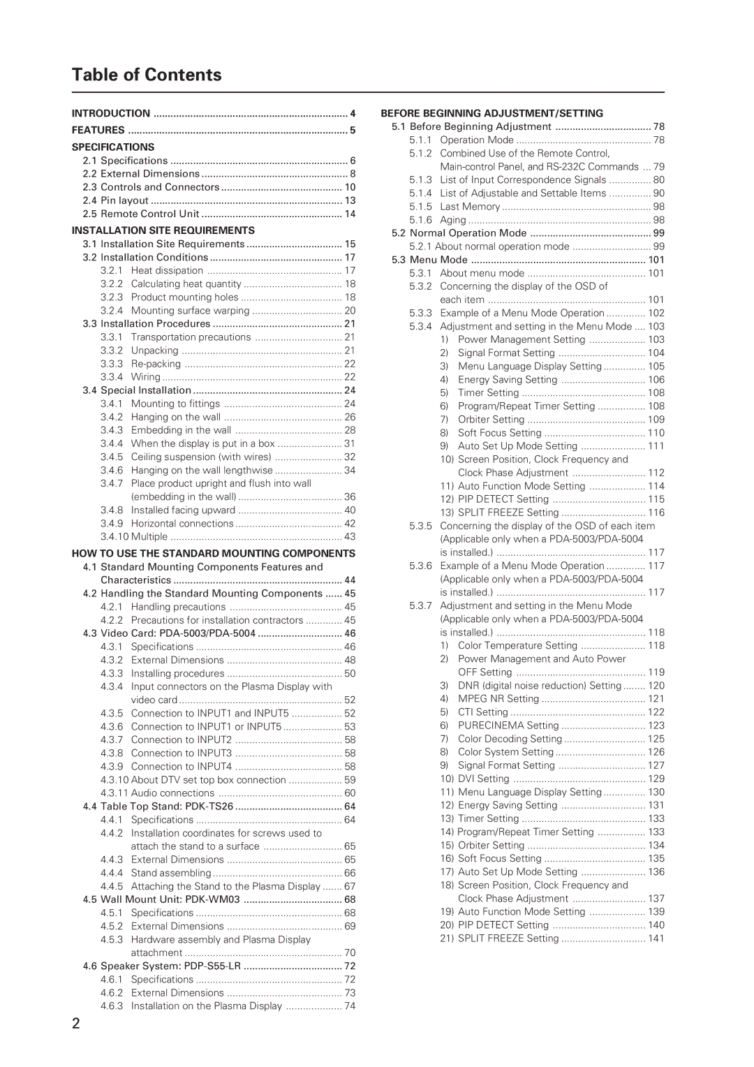 Pioneer 12 technical manual Table of Contents 