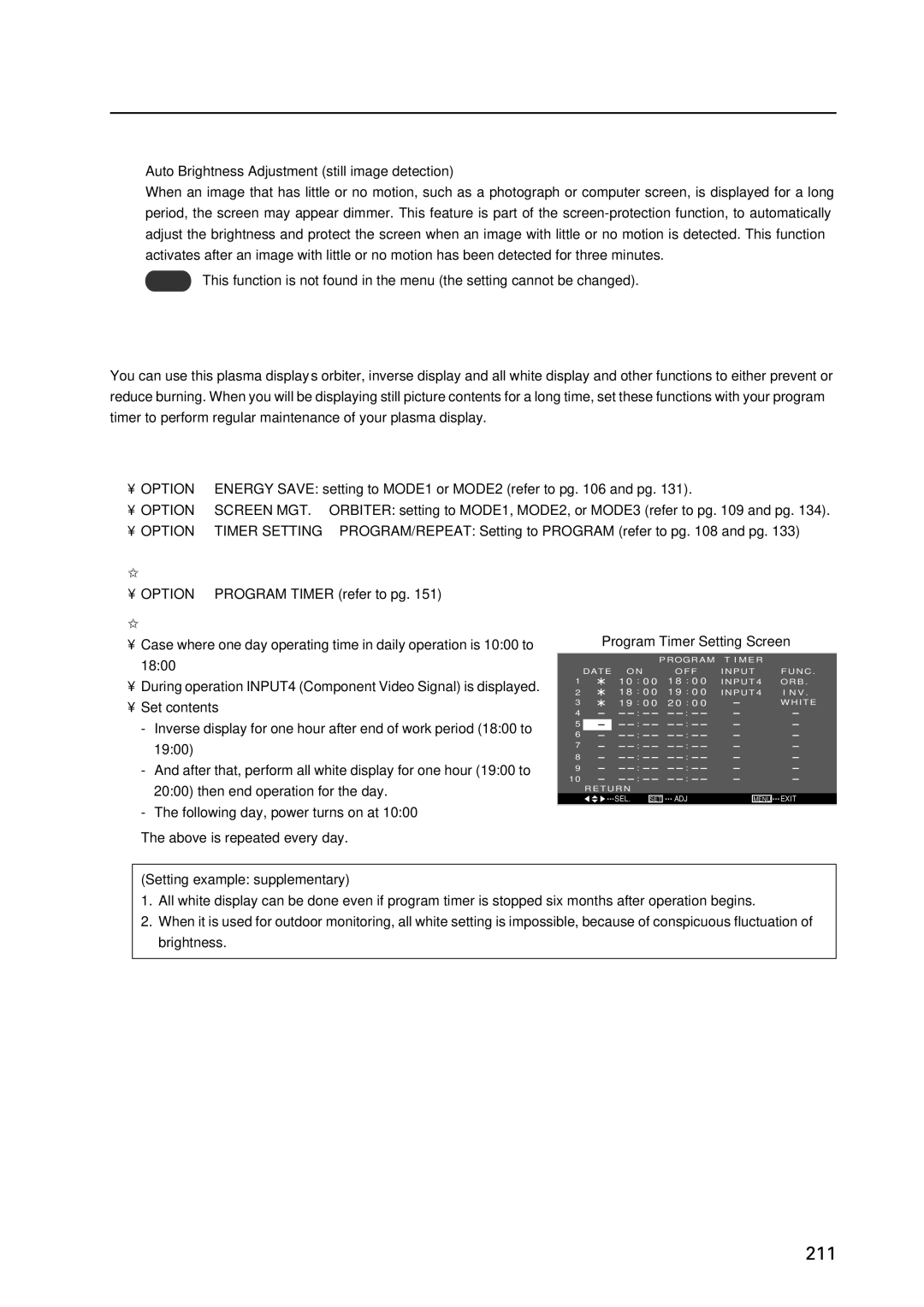 Pioneer 12 To enjoy using your plasma display for many years, Standard Functions Settings cannot be changed 