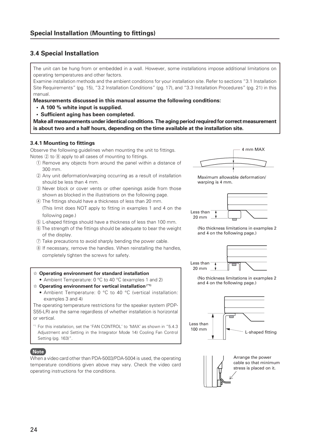 Pioneer 12 technical manual Special Installation Mounting to fittings, Operating environment for standard installation 