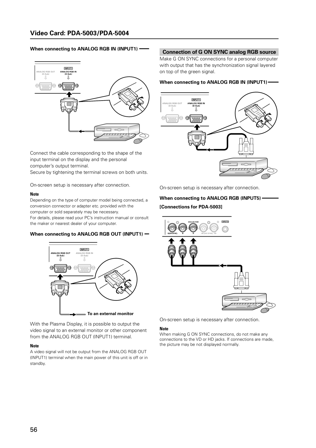 Pioneer 12 technical manual When connecting to Analog RGB OUT INPUT1, To an external monitor 