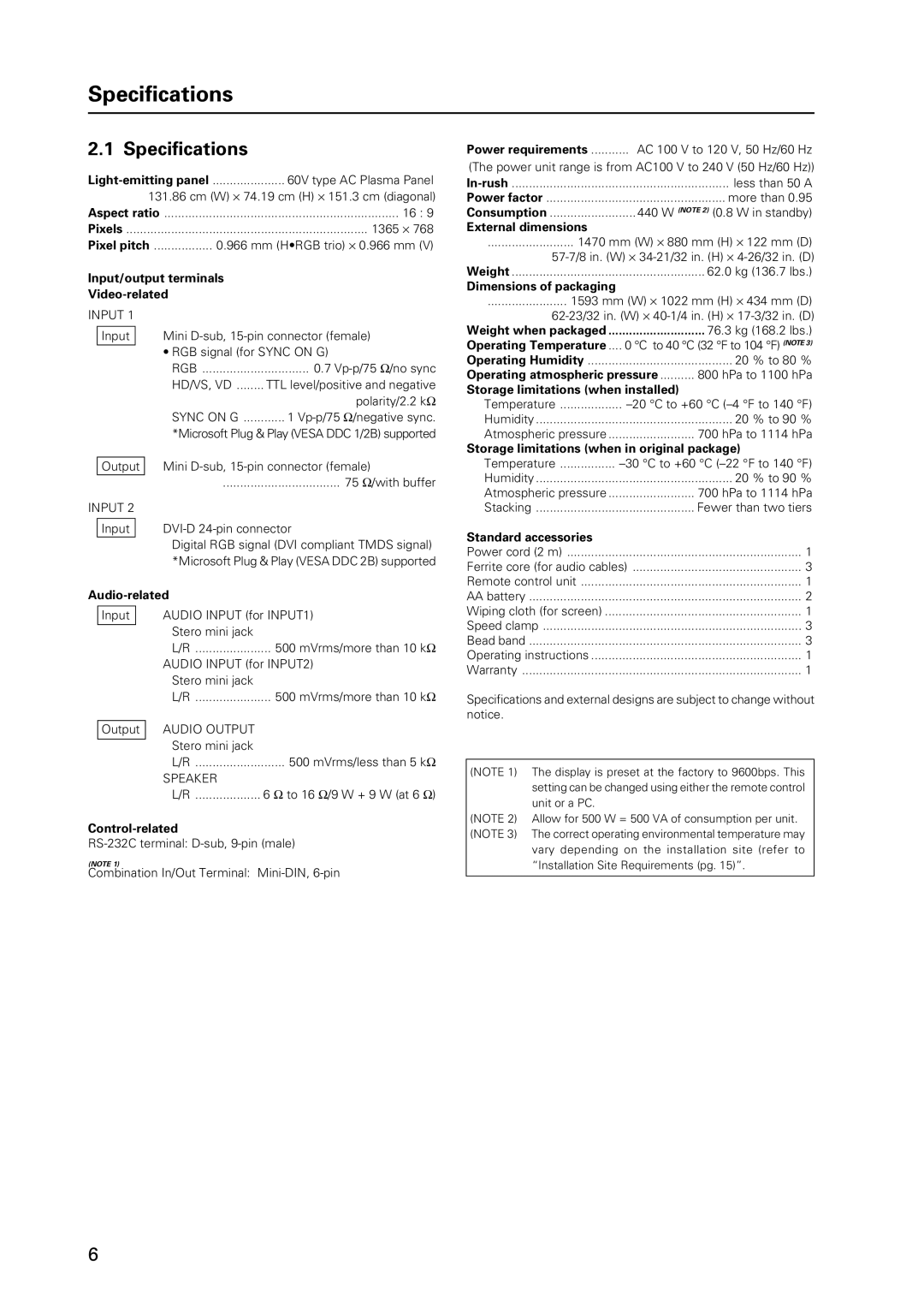 Pioneer 12 technical manual Specifications 