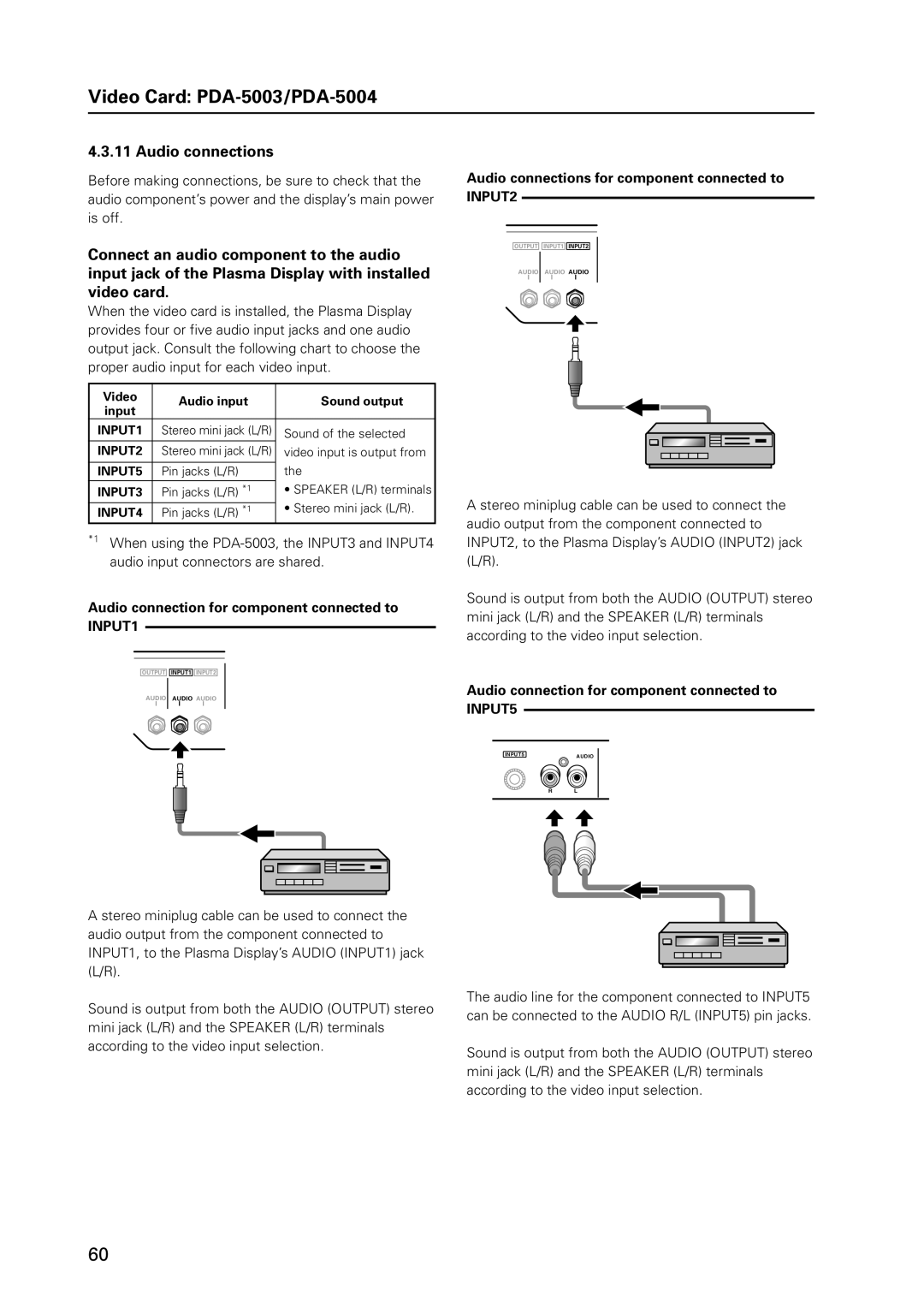 Pioneer 12 technical manual Audio connection for component connected to, Audio connections for component connected to 