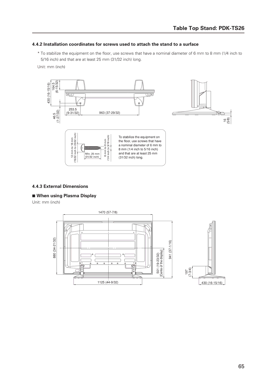 Pioneer 12 technical manual External Dimensions When using Plasma Display, Unit mm inch 