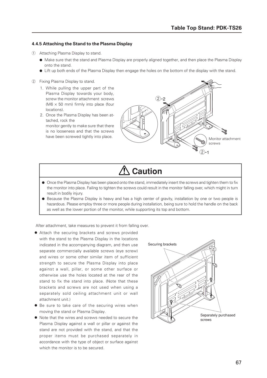 Pioneer 12 technical manual Attaching the Stand to the Plasma Display 