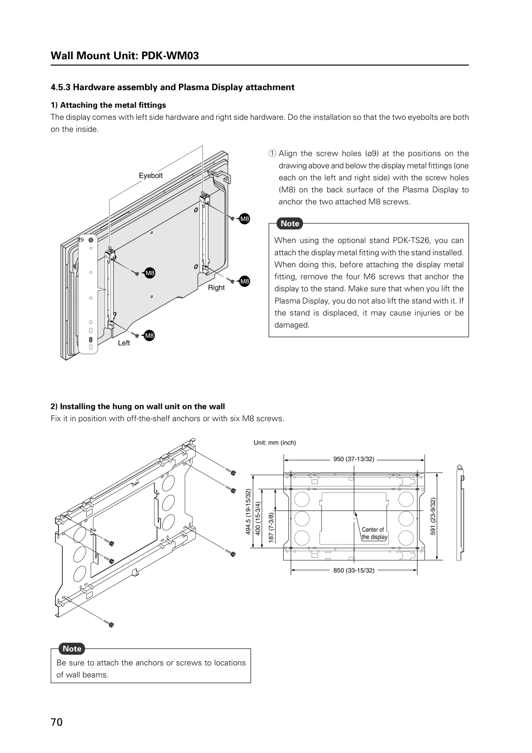 Pioneer 12 technical manual Hardware assembly and Plasma Display attachment, Attaching the metal fittings 