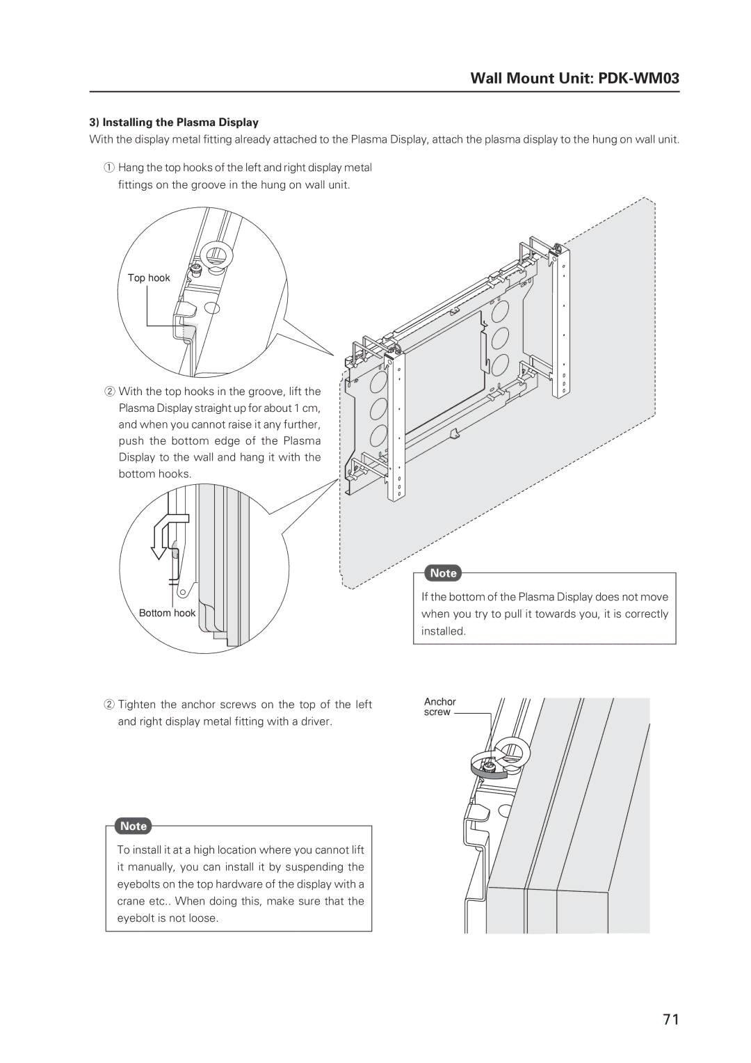 Pioneer 12 technical manual Installing the Plasma Display 