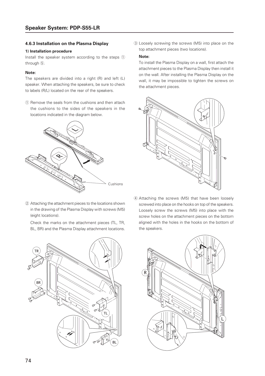 Pioneer 12 technical manual Installation on the Plasma Display, Installation procedure 