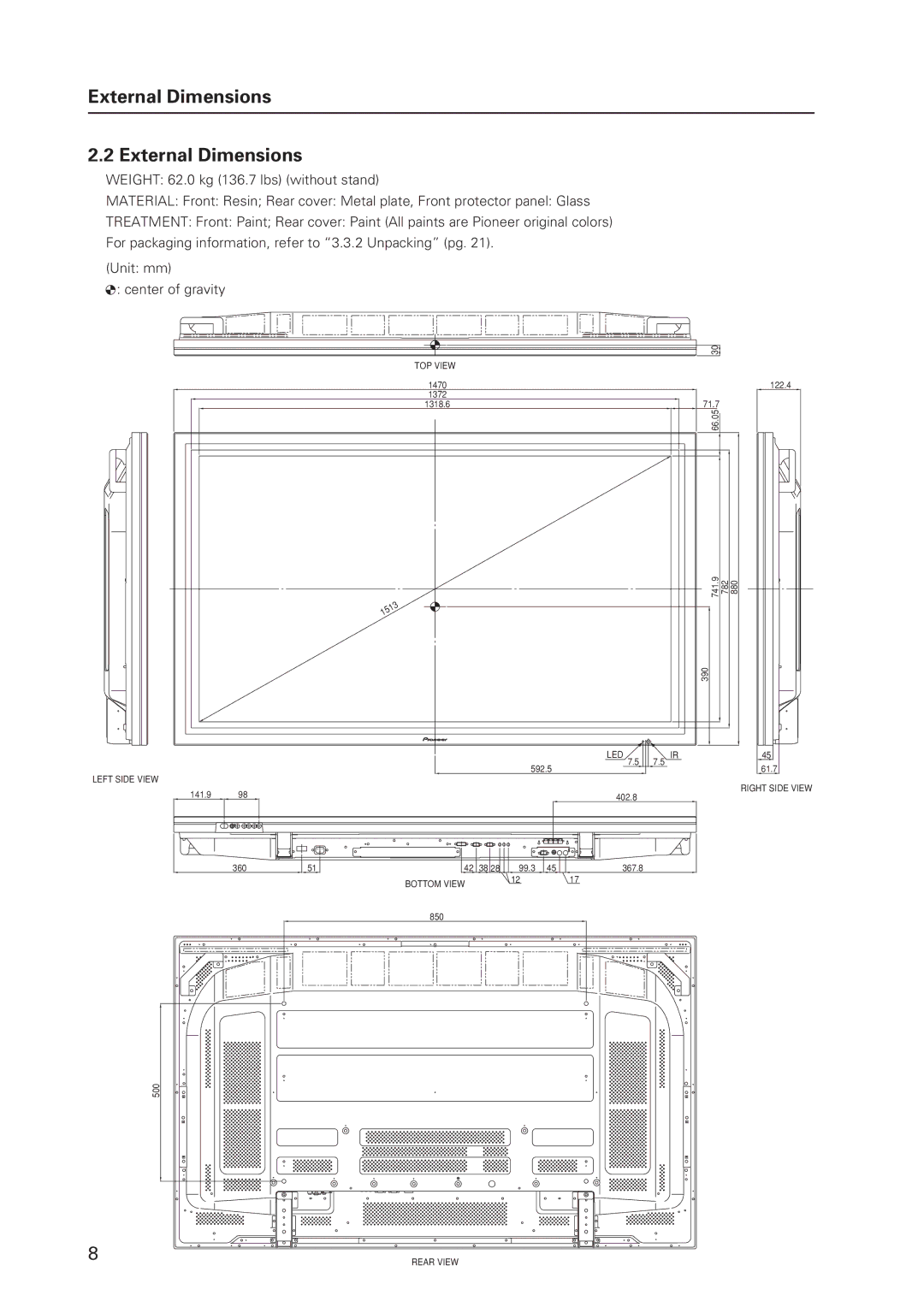 Pioneer 12 technical manual External Dimensions 