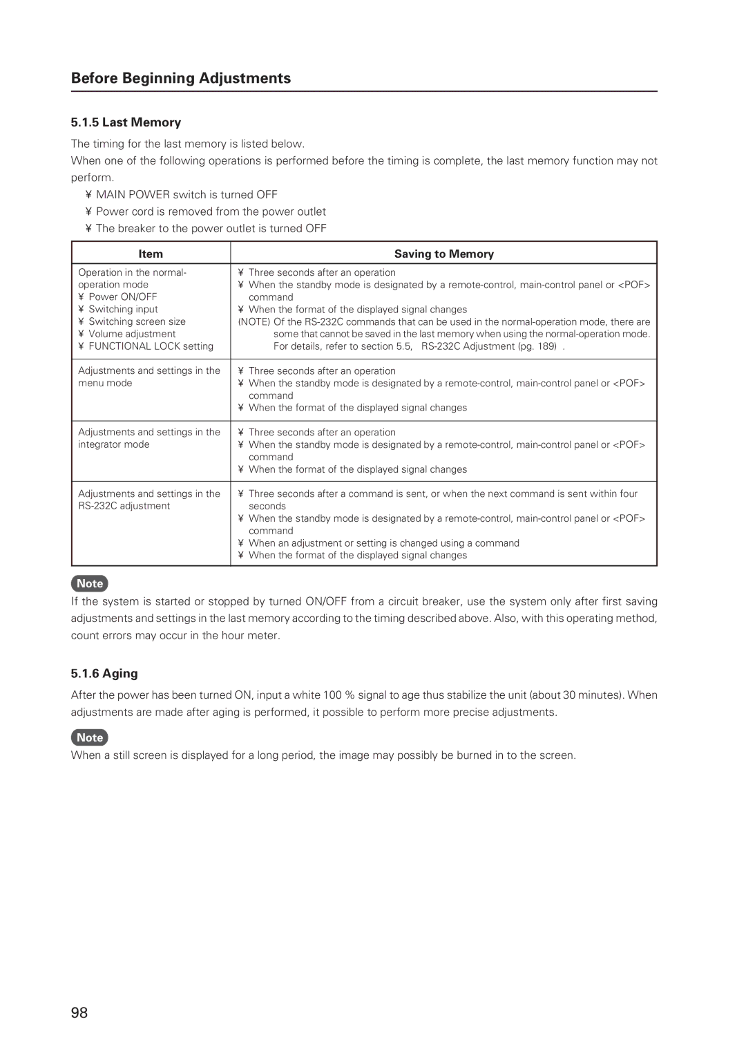 Pioneer 12 technical manual Last Memory, Aging, Saving to Memory 