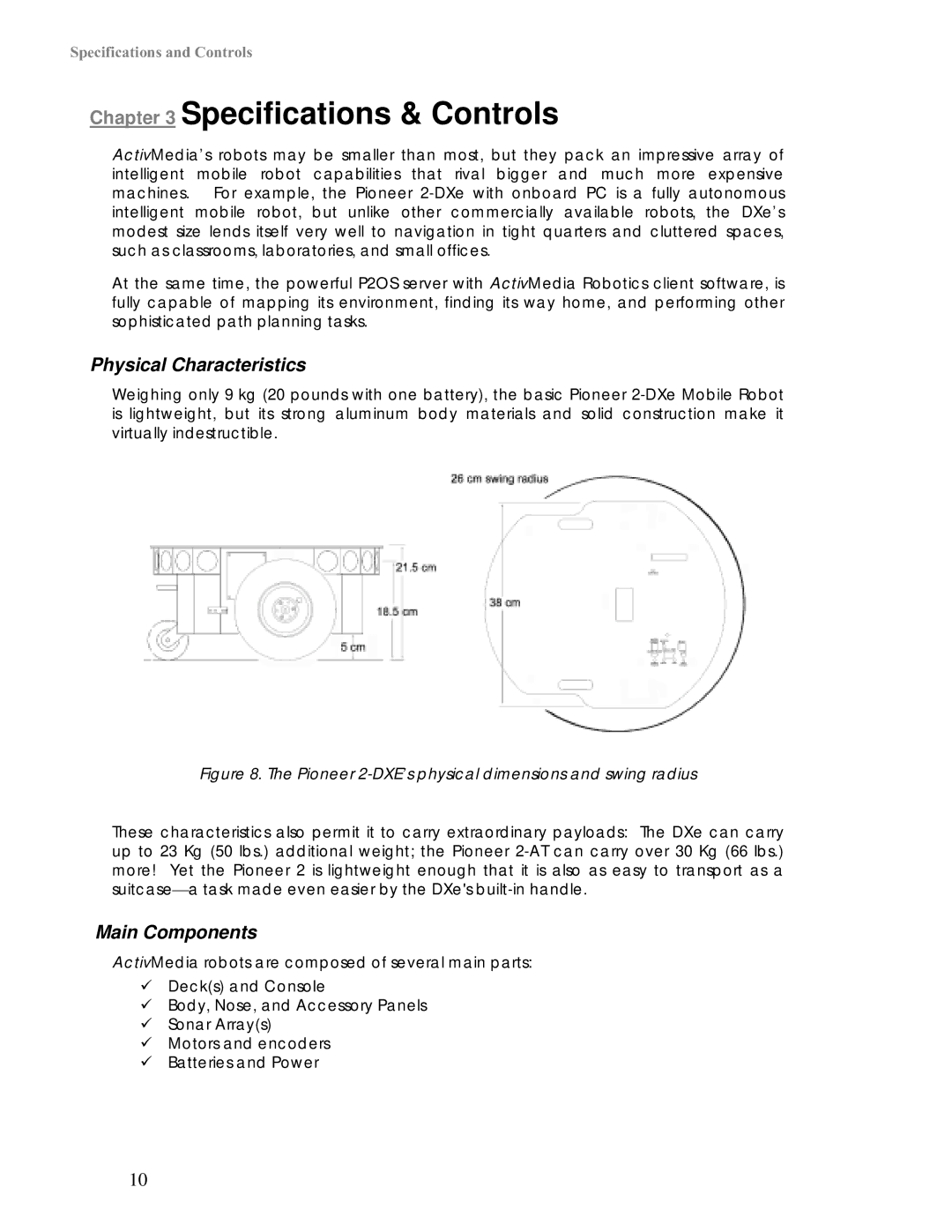 Pioneer 2 / PeopleBot manual Specifications & Controls, Physical Characteristics, Main Components 