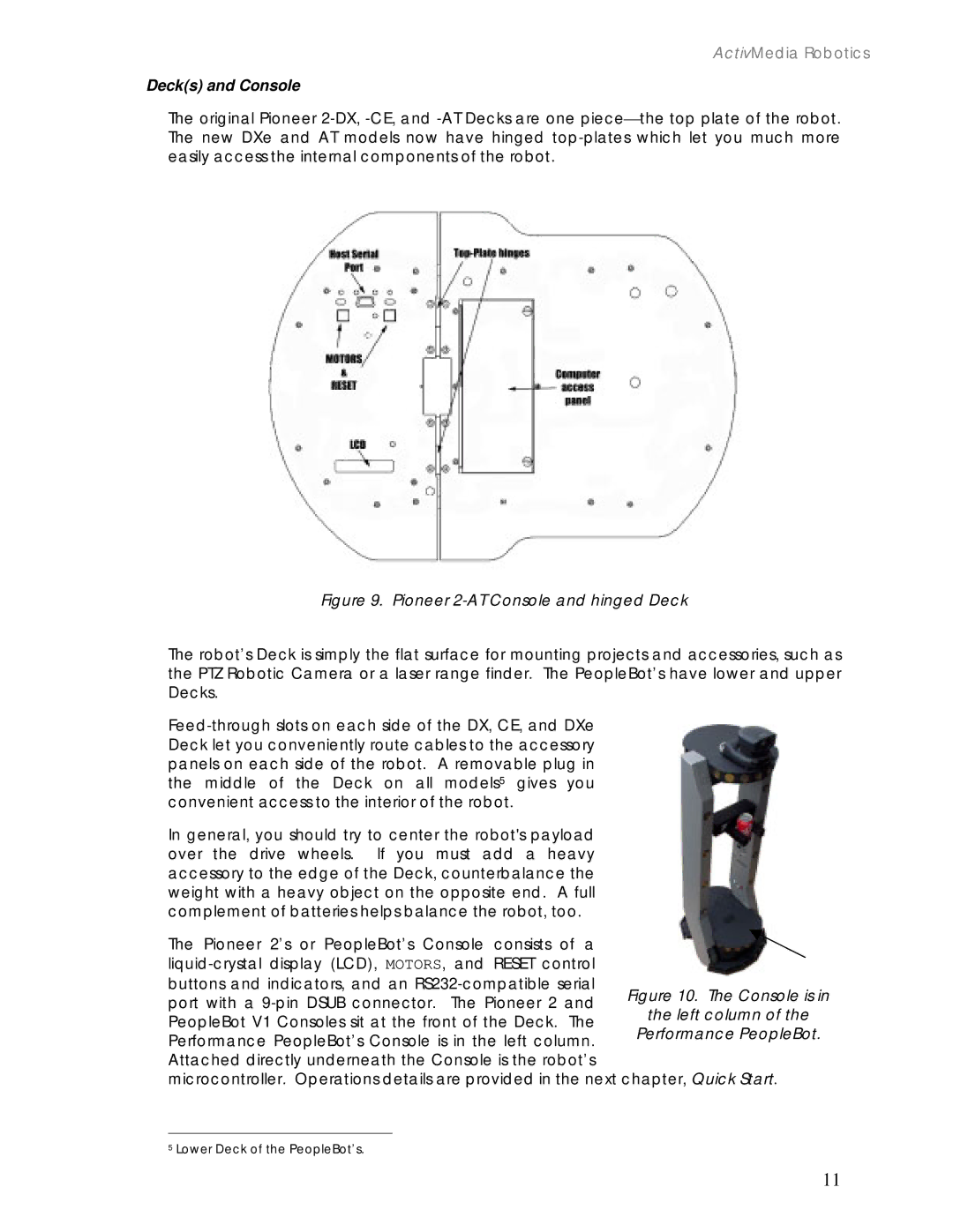 Pioneer 2 / PeopleBot manual Decks and Console, Pioneer 2-AT Console and hinged Deck 
