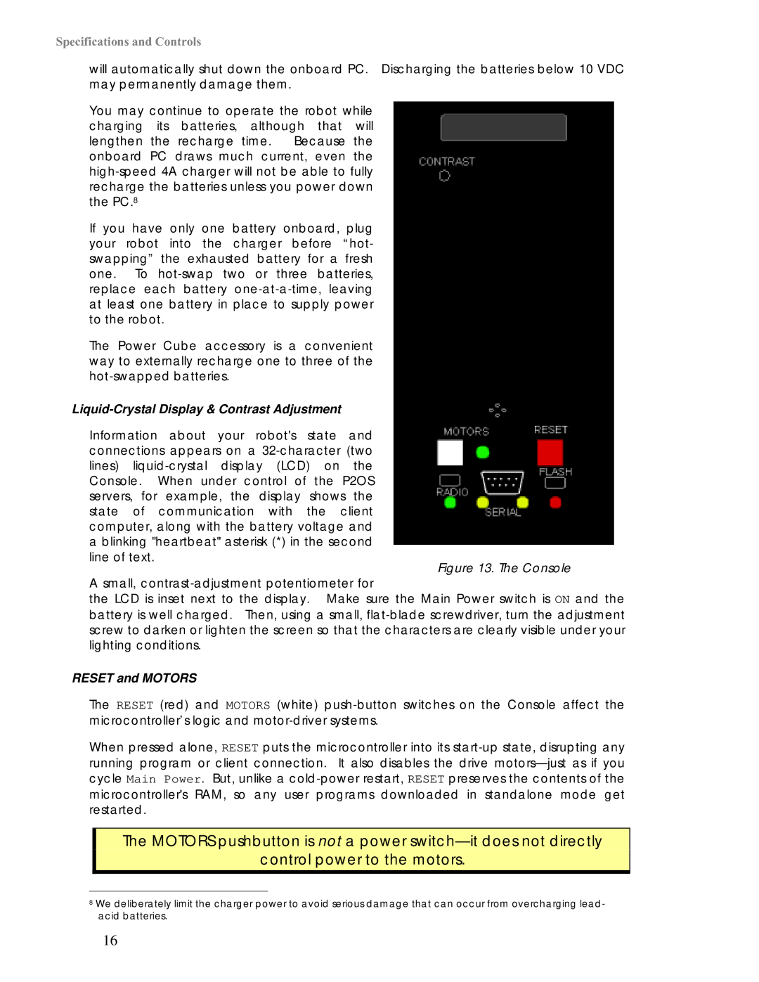 Pioneer 2 / PeopleBot manual Liquid-Crystal Display & Contrast Adjustment, Reset and Motors 