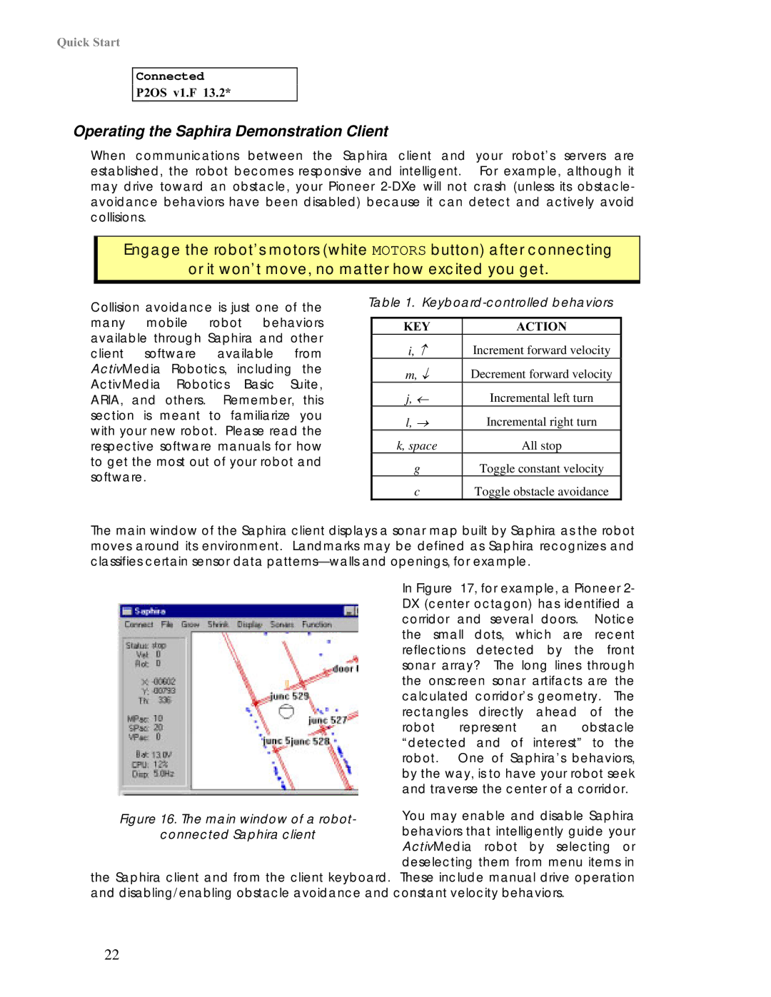 Pioneer 2 / PeopleBot manual Operating the Saphira Demonstration Client, Connected 