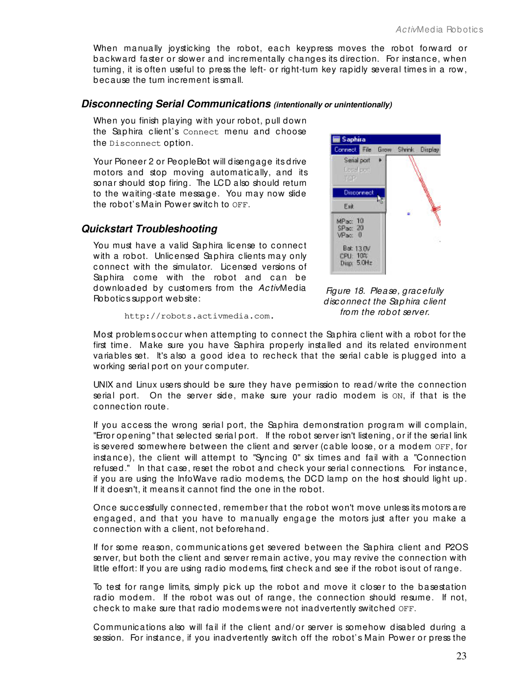 Pioneer 2 / PeopleBot manual Quickstart Troubleshooting, Http//robots.activmedia.com 