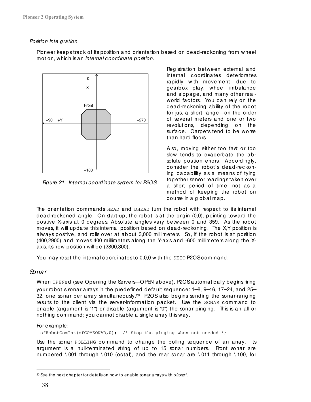 Pioneer 2 / PeopleBot manual Sonar, Position Integration 