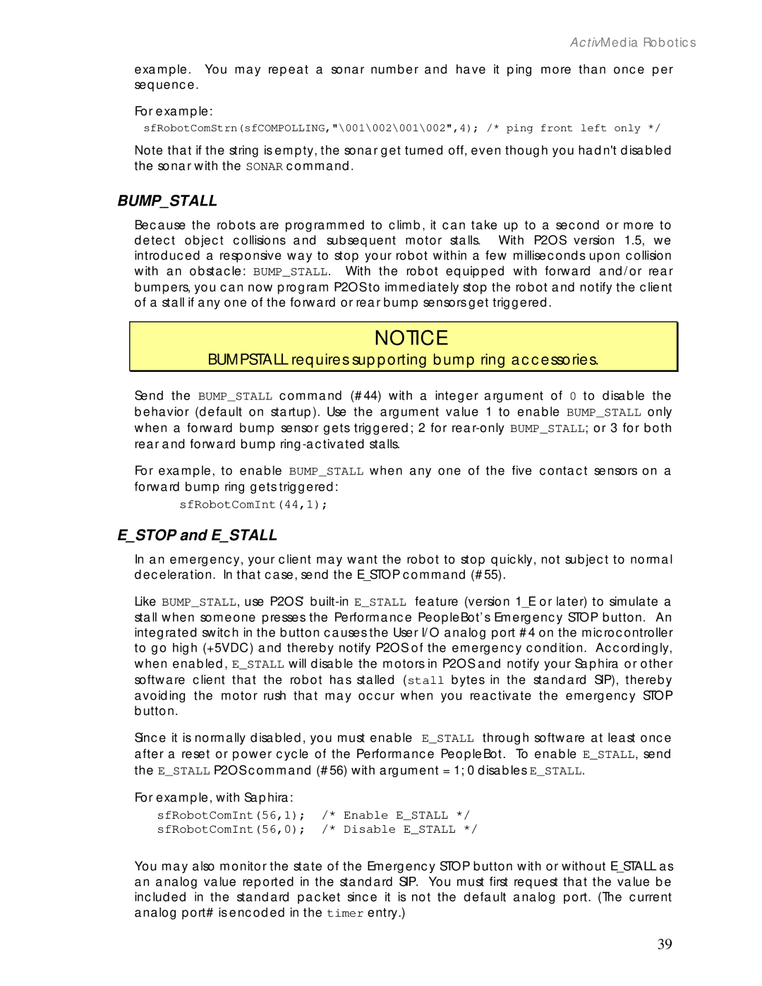 Pioneer 2 / PeopleBot manual Estop and Estall, SfRobotComInt44,1 