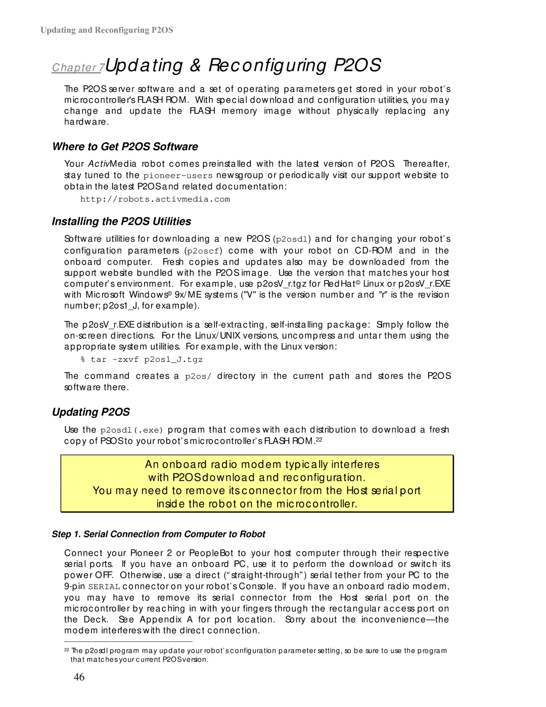 Pioneer 2 / PeopleBot manual Updating & Reconfiguring P2OS, Where to Get P2OS Software, Installing the P2OS Utilities 