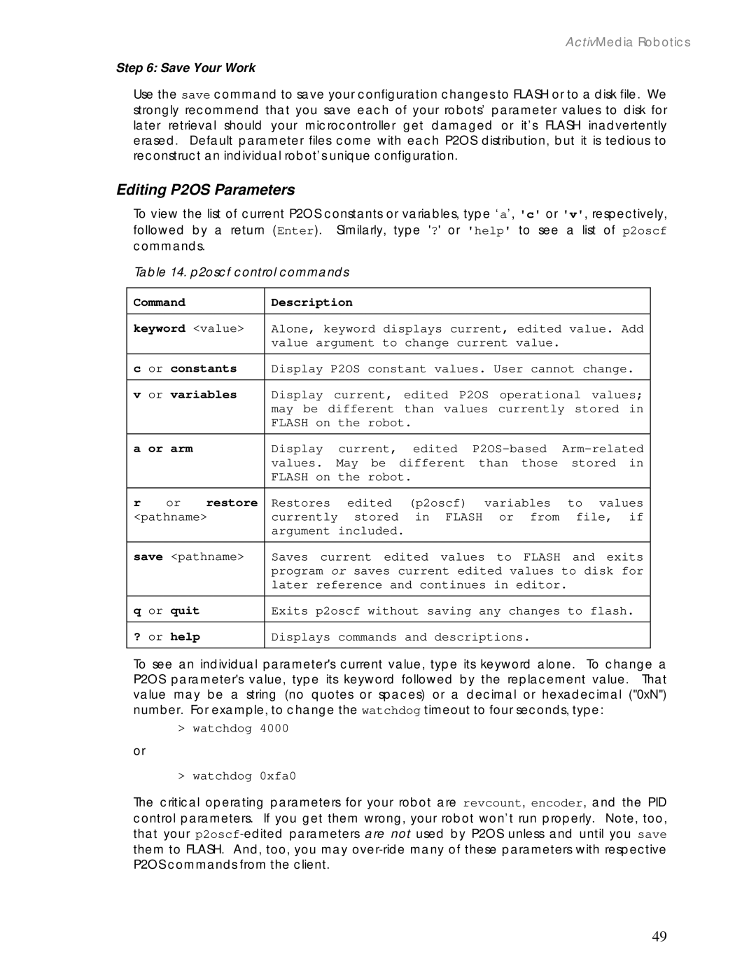 Pioneer 2 / PeopleBot manual Editing P2OS Parameters 