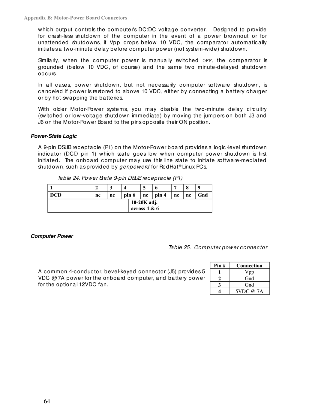 Pioneer 2 / PeopleBot manual Power-State Logic, Computer Power 