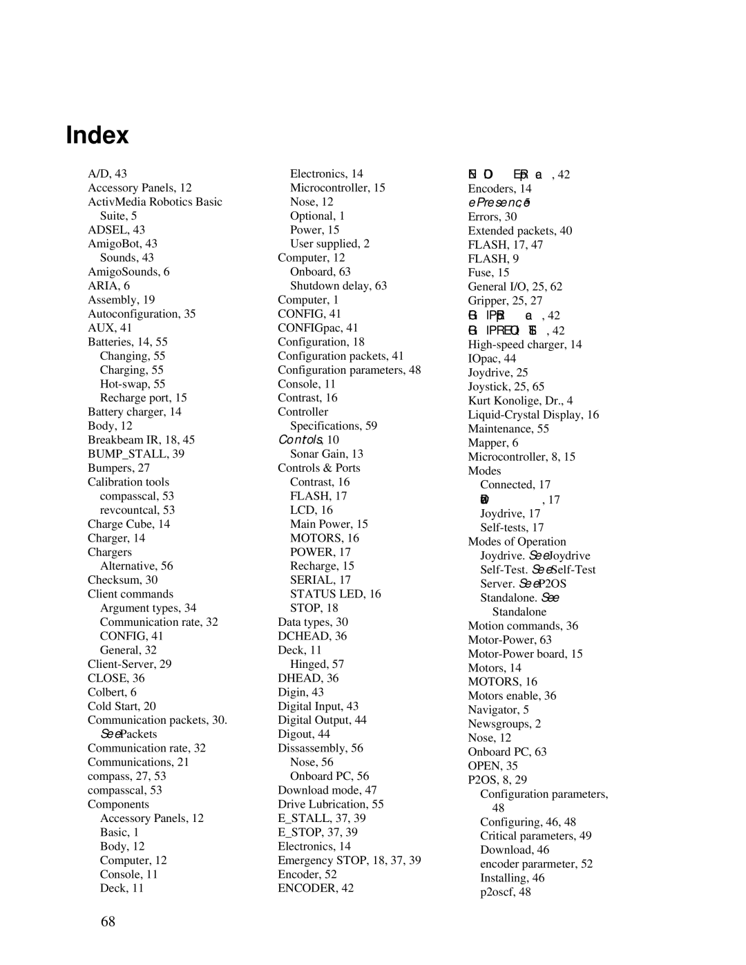 Pioneer 2 / PeopleBot manual Index, Controls 