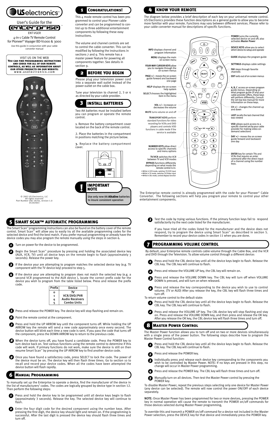 Pioneer 3000 manual Before YOU Begin Know Your Remote, Install Batteries, Smart Scan Automatic Programming 