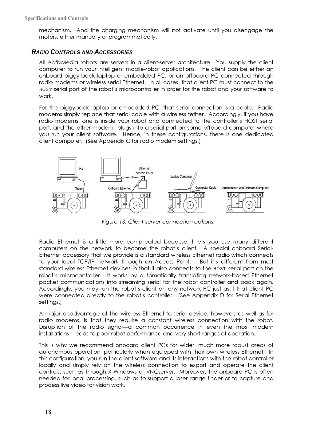 Pioneer 3TM, 2TM manual Radio Controls and Accessories, Client-server connection options 