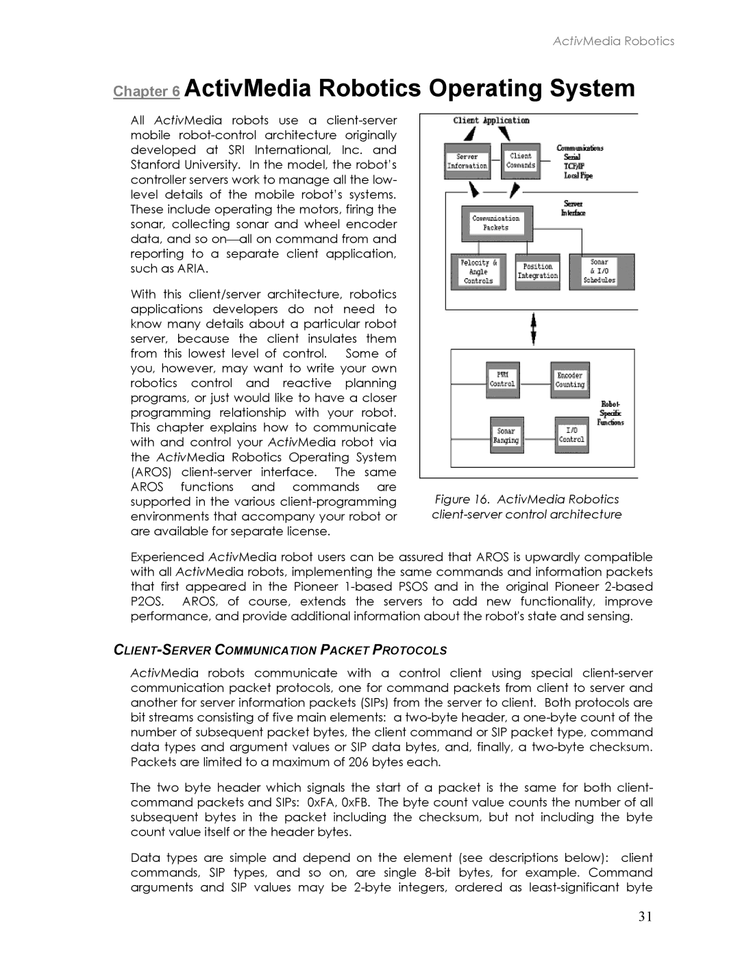 Pioneer 2TM, 3TM manual ActivMedia Robotics Operating System, CLIENT-SERVER Communication Packet Protocols 