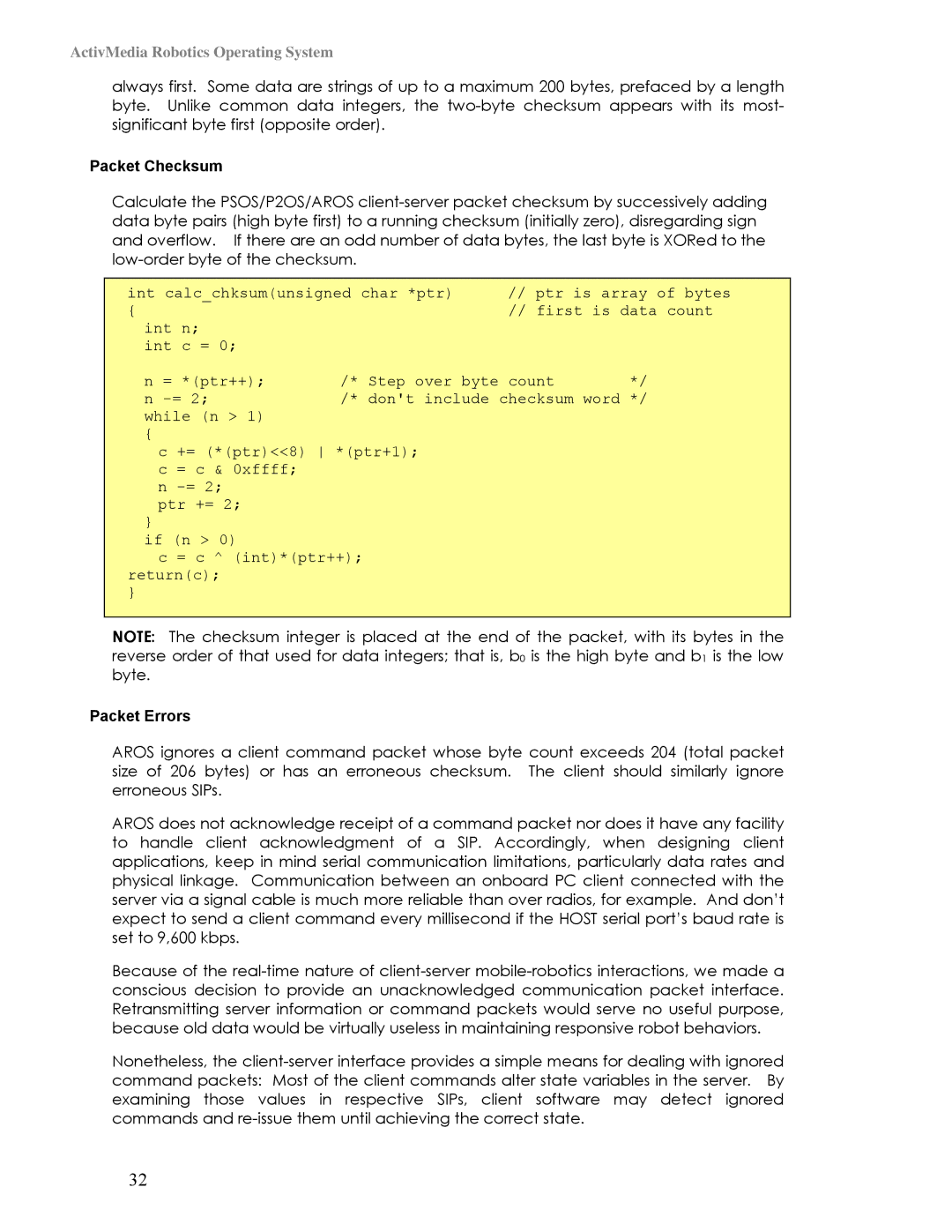 Pioneer 3TM, 2TM manual Packet Checksum, Packet Errors 