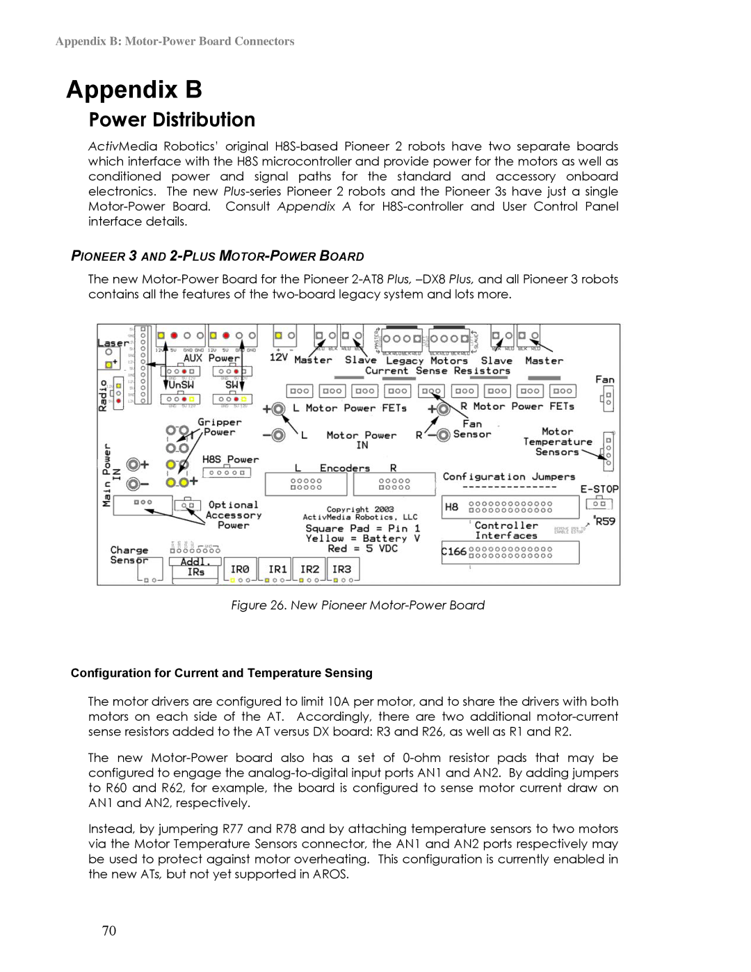 Pioneer 3TM, 2TM Appendix B, Pioneer 3 and 2-PLUS MOTOR-POWER Board, Configuration for Current and Temperature Sensing 