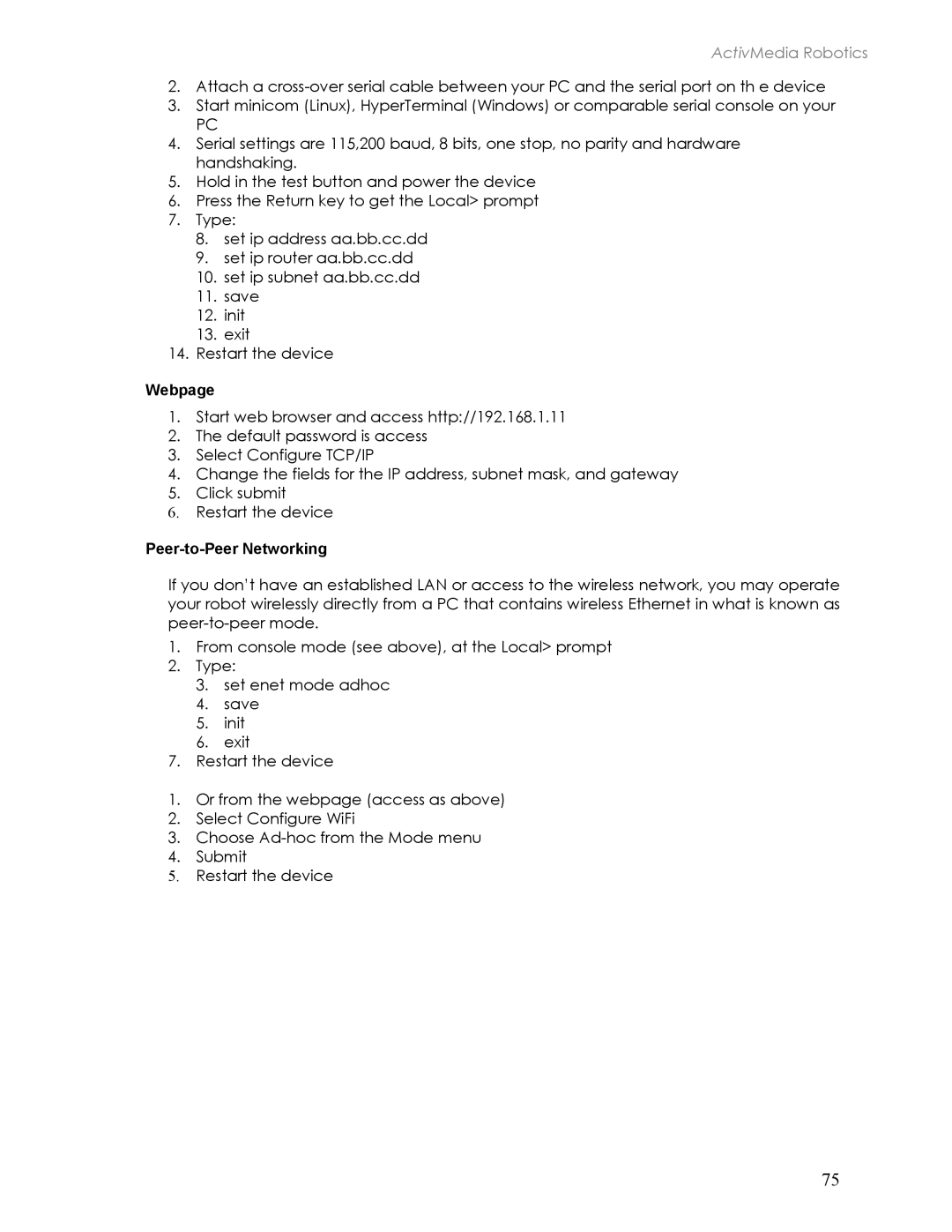 Pioneer 2TM, 3TM manual Webpage, Peer-to-Peer Networking 