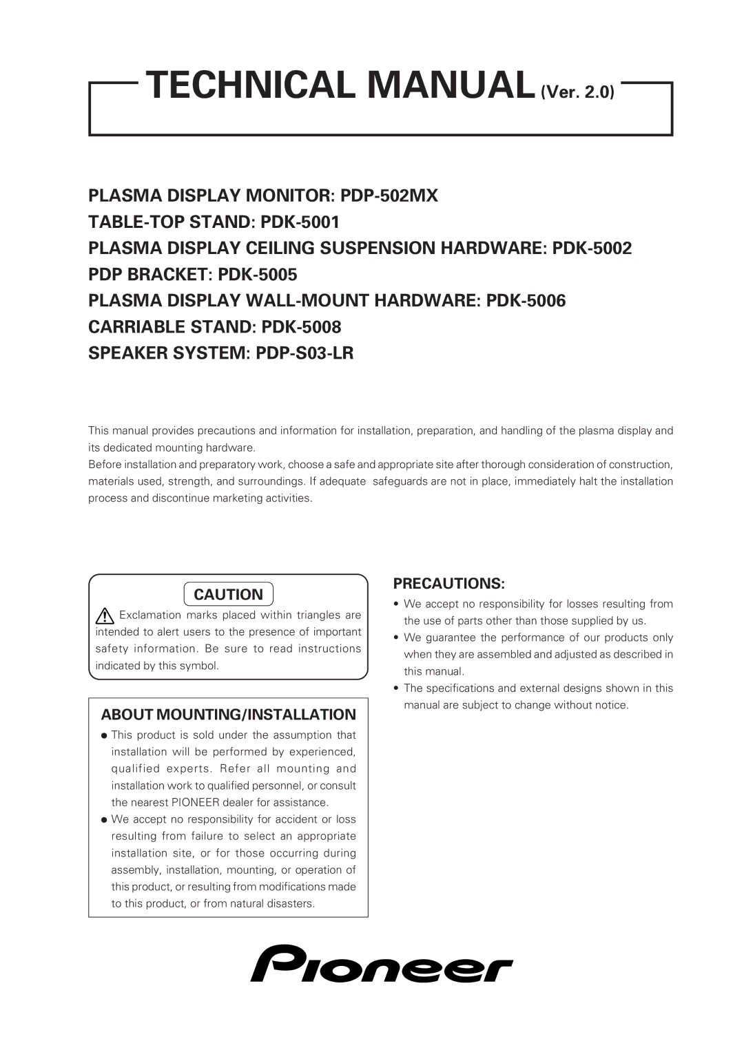 Pioneer 502MX technical manual Technical Manual Ver 