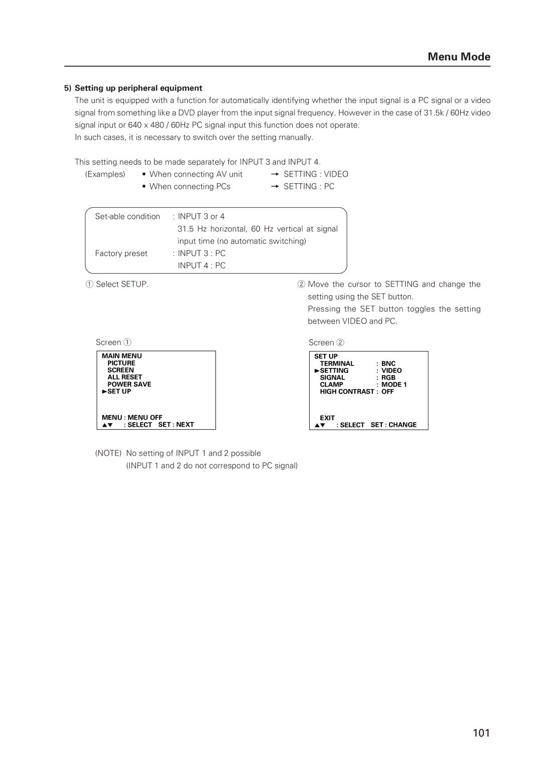 Pioneer 502MX technical manual Setting up peripheral equipment, When connecting PCs, Setting PC 