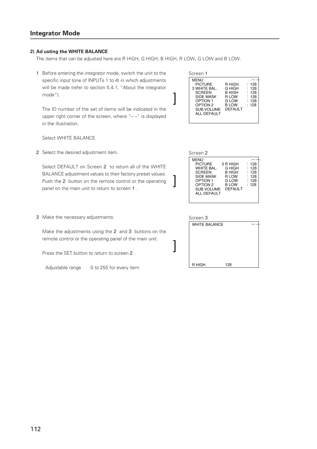 Pioneer 502MX technical manual Adjusting the White Balance 