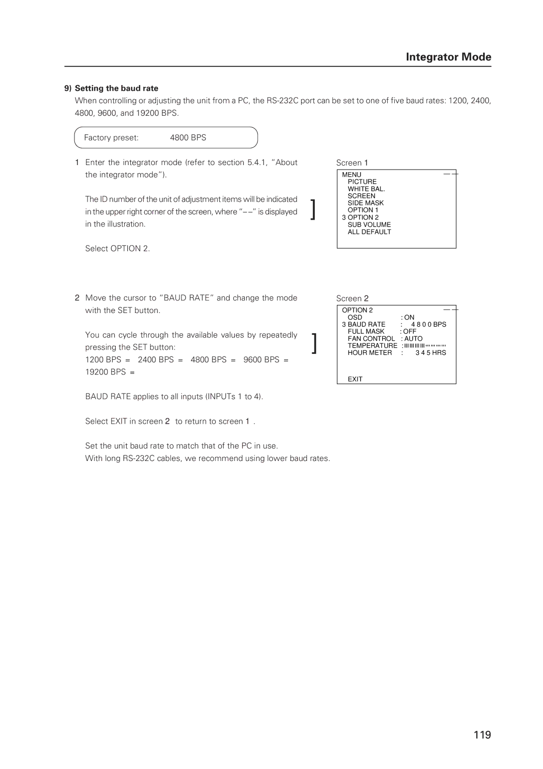 Pioneer 502MX technical manual Setting the baud rate 