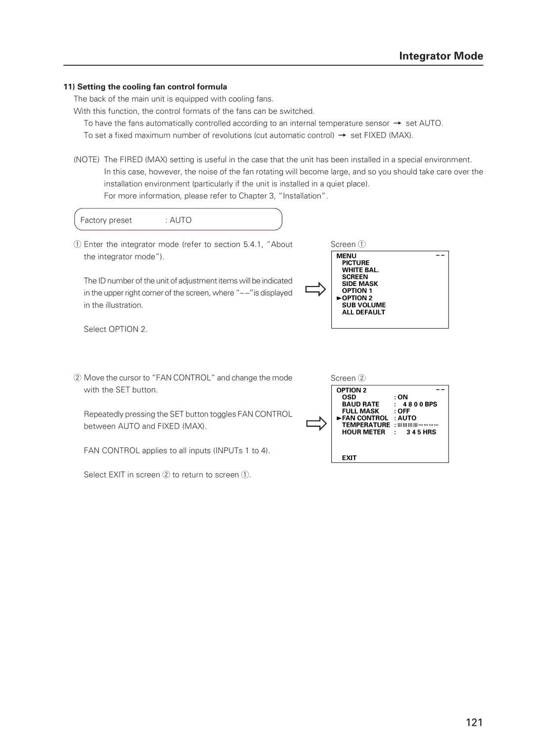 Pioneer 502MX technical manual Setting the cooling fan control formula, Auto 